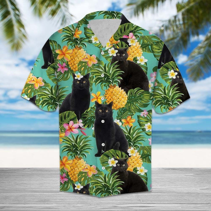 Tropical Pineapple Black Cat Hawaiian Shirt | For Men & Women | HW1355-BehighStyle