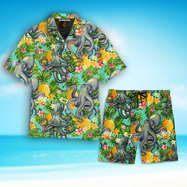 Tropical Pineapple Octopus Hawaiian Shirt Set | HS115