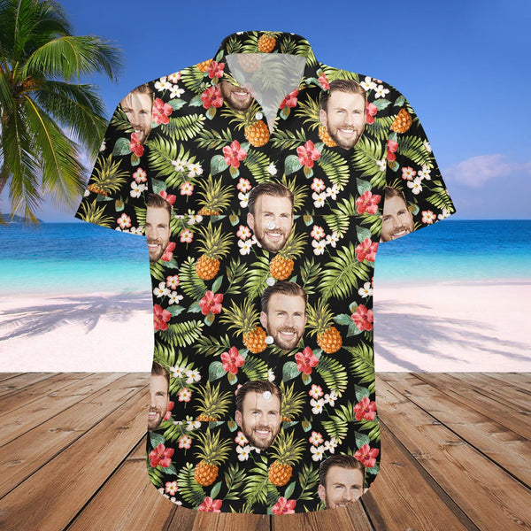 Tropical Pineapples Flowers Custom Photo Hawaiian Shirt | P345