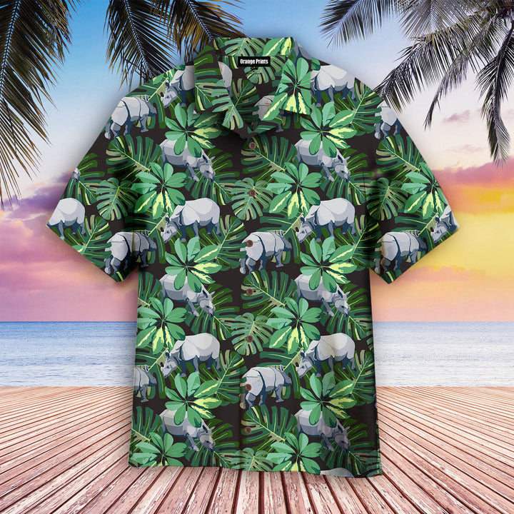 Tropical Rhino Wild Animals Plant Floral Hawaiian Shirt | For Men & Women | HW2258-BehighStyle