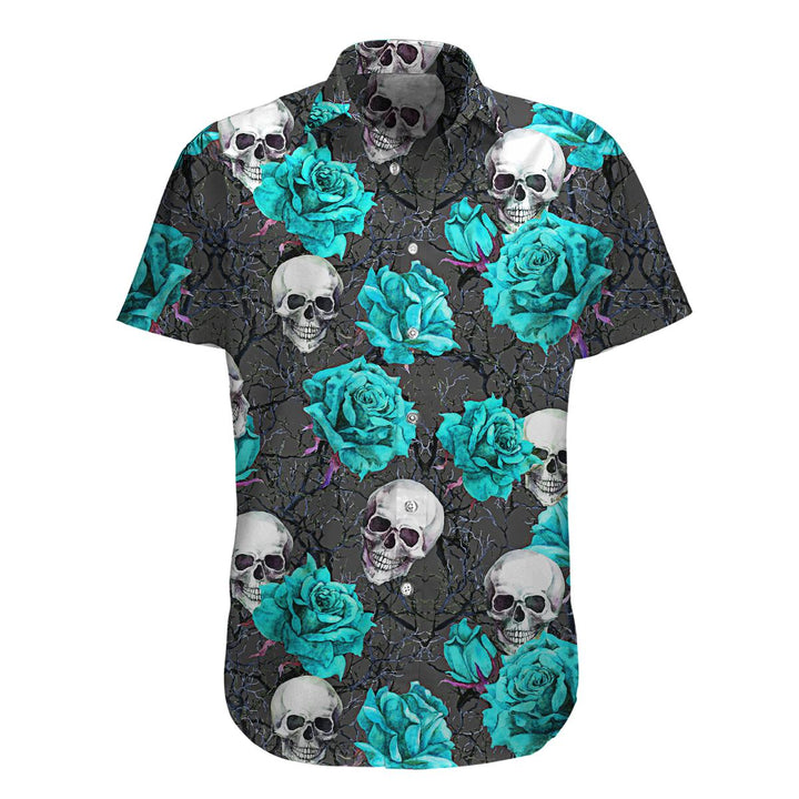 Turquoise Rose Skull Hawaiian Shirt | For Men & Women | HW1421-BehighStyle