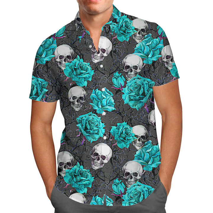 Turquoise Rose Skull Hawaiian Shirt | For Men & Women | HW1421-BehighStyle