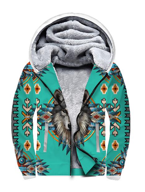 Turquoise Tribe Wolf Fleece Zip Hoodie All Over Print | FZ581