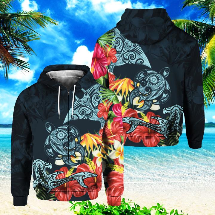 Turtle Shark Manta Ray Hibiscus Plumeria 3D All Over Print | For Men & Women | Adult | HT9199-BehighStyle