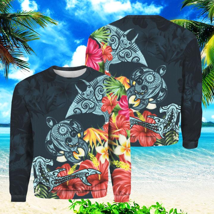 Turtle Shark Manta Ray Hibiscus Plumeria 3D All Over Print | For Men & Women | Adult | HT9199-BehighStyle