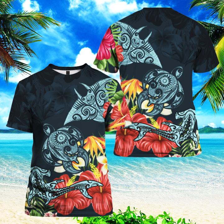 Turtle Shark Manta Ray Hibiscus Plumeria 3D All Over Print | For Men & Women | Adult | HT9199-BehighStyle