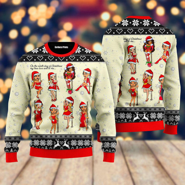 Nine Sweet Santa Ladies Dancing Ugly Christmas Sweater | Adult | US2529