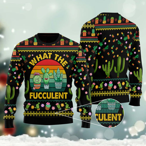 Cactus What the Fucculent Ugly Christmas Sweater | Adult | US1800