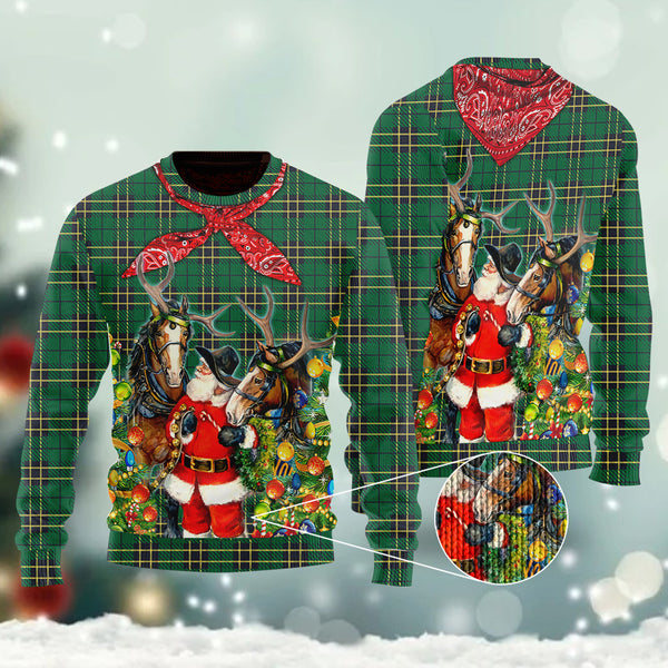 Christmas Santa Cowboy Christmas Green Style Ugly Christmas Sweater | Adult | US2575