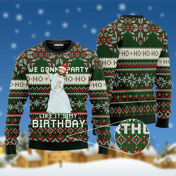 Jesus We Gonna Party Like It's My Birthday Ugly Christmas Sweater | Adult | UW2006