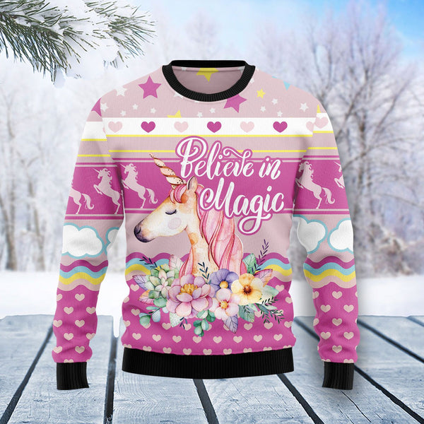 Unicorn Believe In Magic Ugly Christmas Sweater | For Men & Women | Adult | US1056-BehighStyle
