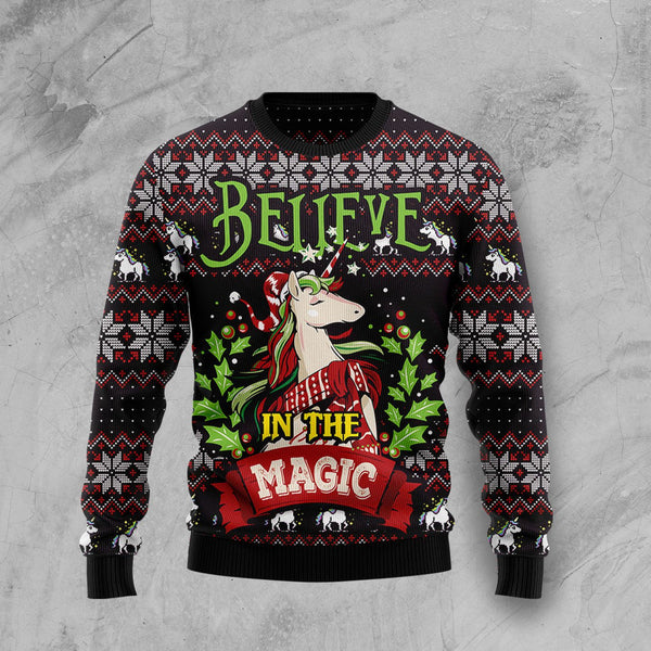 Unicorn Believe In The Magic Ugly Christmas Sweater | For Men & Women | Adult | US1059-BehighStyle