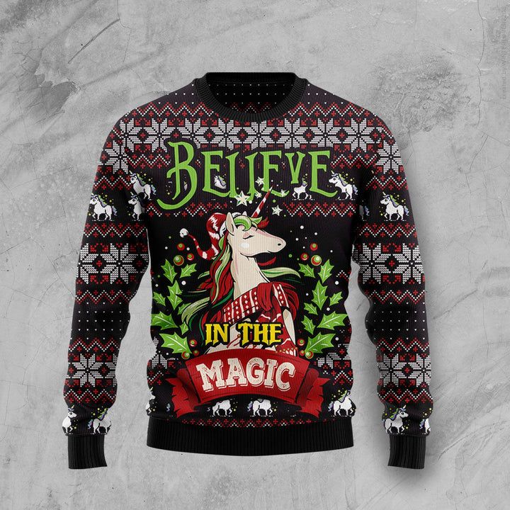 Unicorn Believe In The Magic Ugly Christmas Sweater | For Men & Women | Adult | US1059-BehighStyle