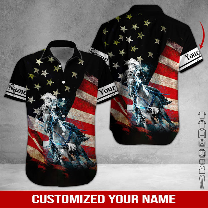 United States Flag Barrel Racing Custom Name Hawaiian Shirt | For Men & Women | HN620-BehighStyle