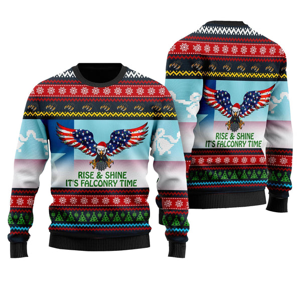 Rise And Shine Its Falconry Time Texas Eagle Ugly Christmas Sweater | Adult | US2485