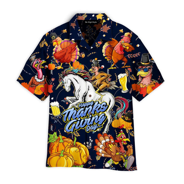 Thanksgiving Turkey Riding Unicorn Love Beer Hawaiian Shirt | HW3396