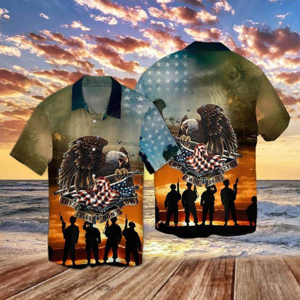 Veteran, These Colors Don't Run Eagle American Hawaiian Shirt | HW3214