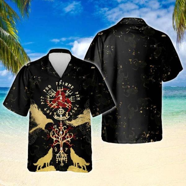 Viking Tree Of Life Raven Wolf Hawaiian Shirt | HW1278