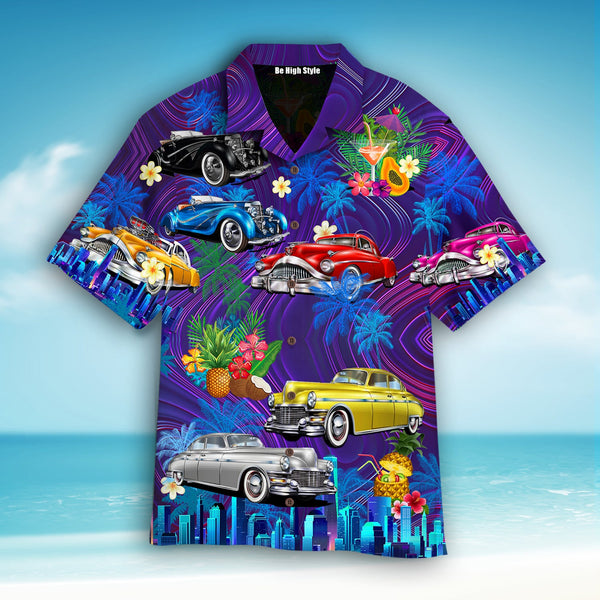Vintage Hot Rod Car Sunset Beach Aloha Hawaiian Shirt | For Men & Women | HW1167-BehighStyle