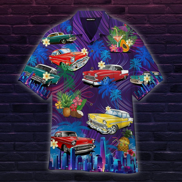 Vintage Hot Rod Car Sunset Beach Hawaiian Shirt | For Men & Women | HW913-BehighStyle