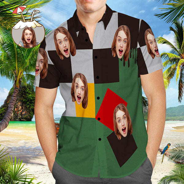 Vintage Style Checkerboard Custom Photo Hawaiian Shirt | P130