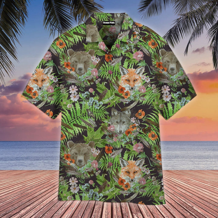 Vintage Style Pattern Fox Bear Aloha Hawaiian Shirt | For Men & Women | HW1172-BehighStyle