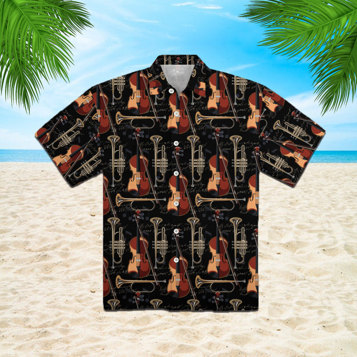 Violin With A Musical Trumpet Instruments Pattern Hawaiian Shirt | For Men & Women | HW804-BehighStyle