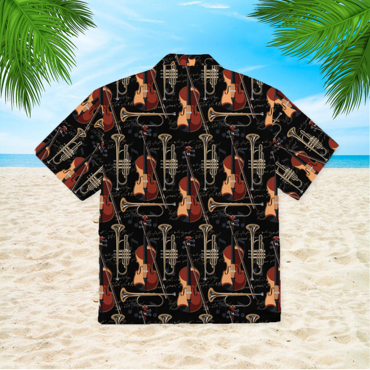 Violin With A Musical Trumpet Instruments Pattern Hawaiian Shirt | For Men & Women | HW804-BehighStyle