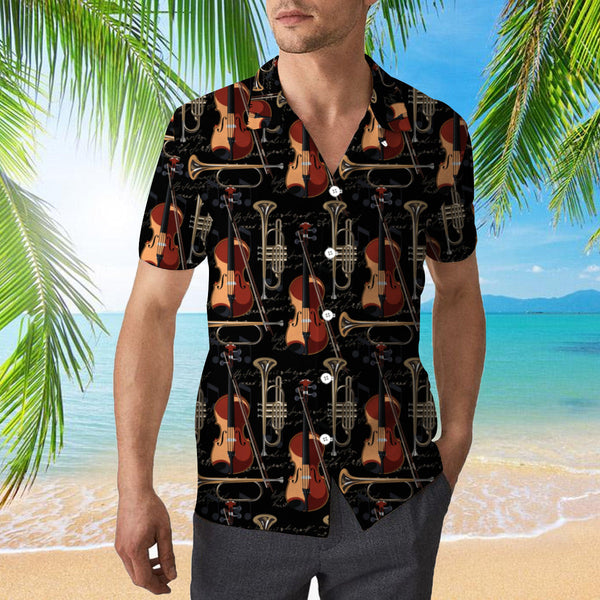 Violin With A Musical Trumpet Instruments Pattern Hawaiian Shirt | For Men & Women | HW804-BehighStyle