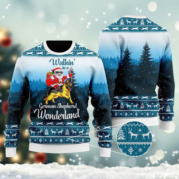 Walking In A German Shepherd Wonderland Ugly Christmas Sweater | For Men & Women | Adult | US1555-BehighStyle