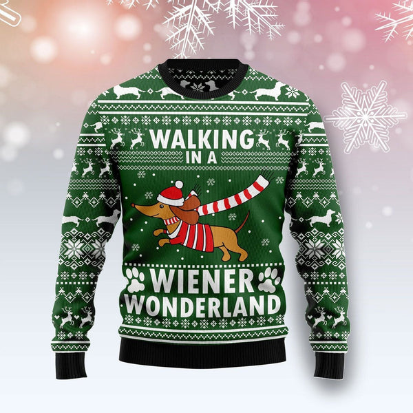 Walking In A Wiener Wonderland Dachshund Dog Funny Ugly Christmas Sweater | Adult | US2248