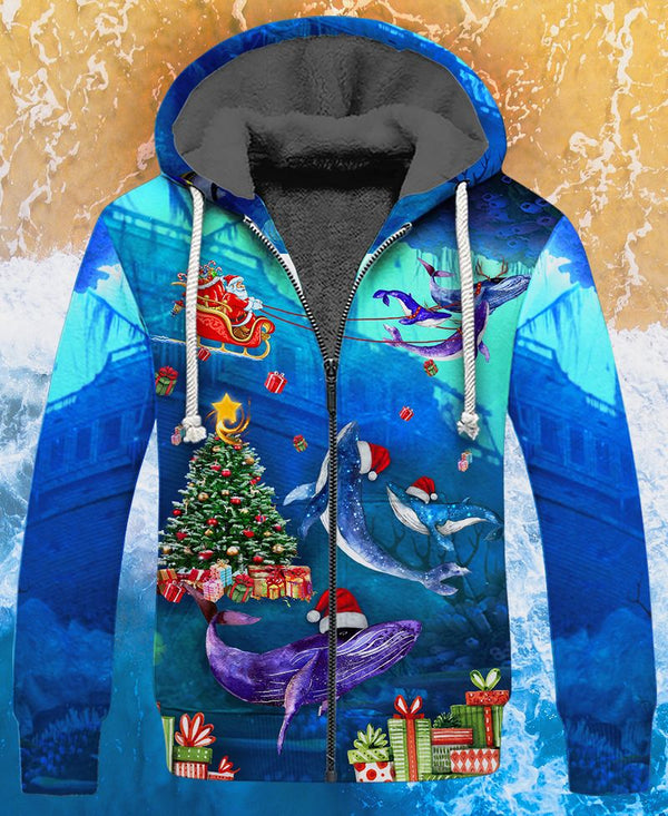 Whales Drag Santa Claus Merry Christmas Fleece Zip Hoodie All Over Print | FZ223