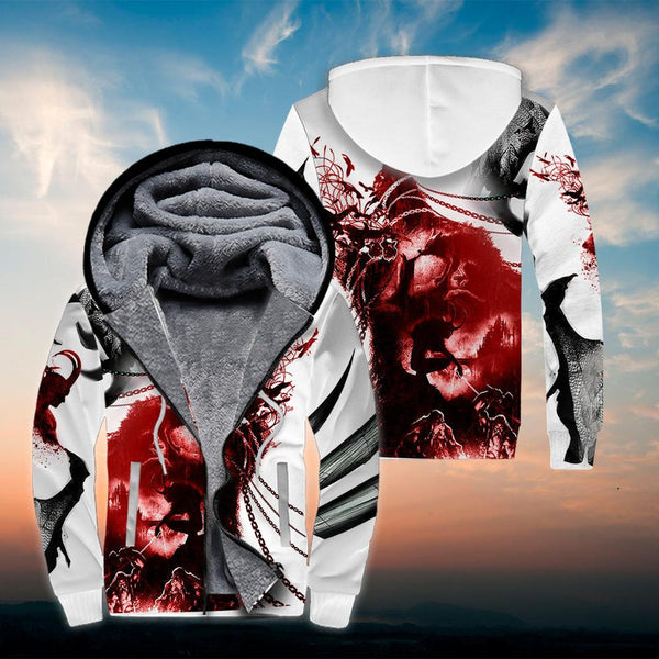 White Wolf Fleece Zip Hoodie All Over Print | FZ432