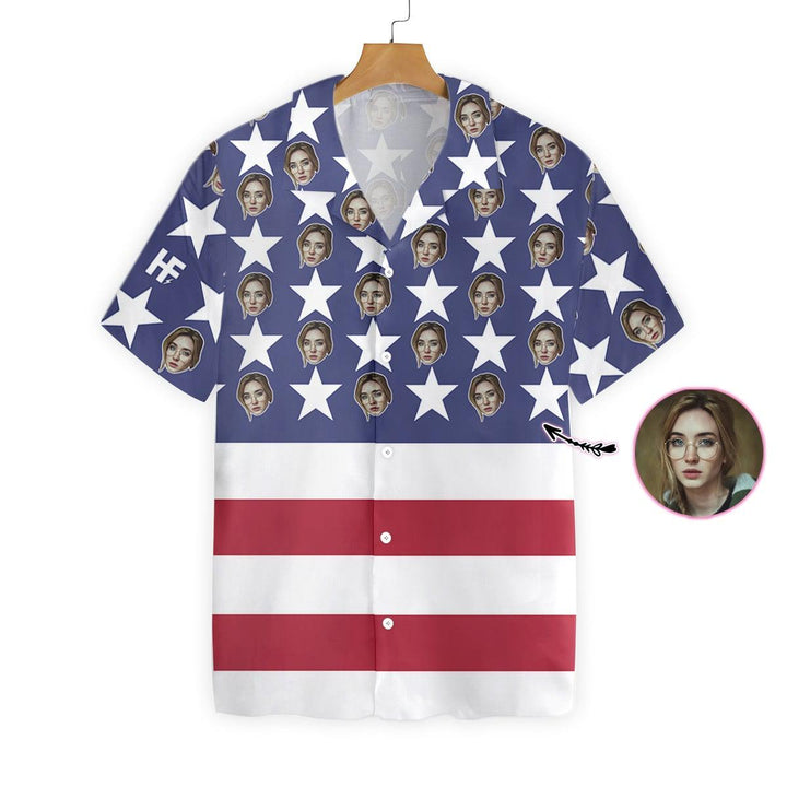 Wife Face With American Flag Custom Photo Hawaiian Shirt | For Men & Women | P101-BehighStyle