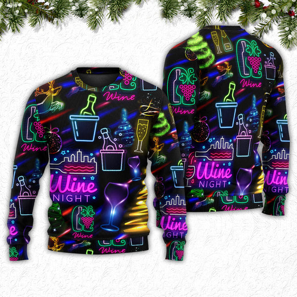 Wine Christmas Neon Art Drinking Ugly Christmas Sweater | Adult | US2400