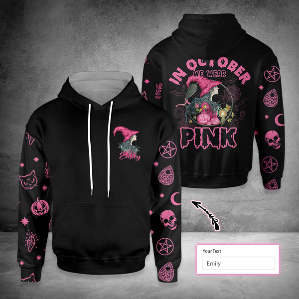 Witch In October We Wear Pink Custom Name 3D All Over Print | Adult | CN189