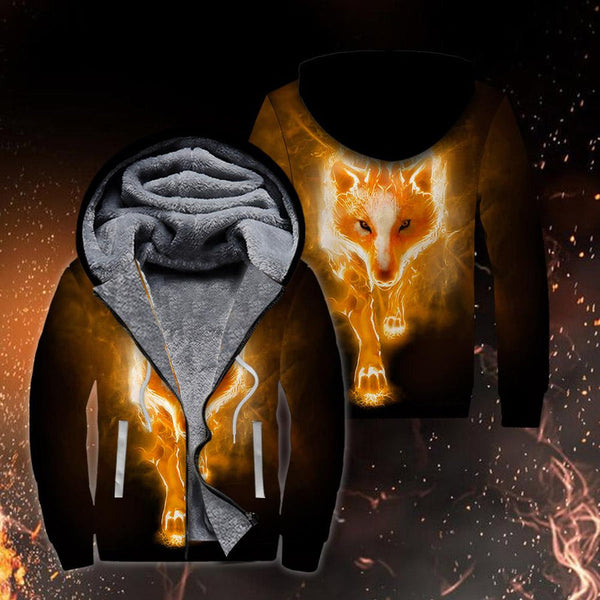 Wolf Fire Fleece Zip Hoodie All Over Print | FZ392