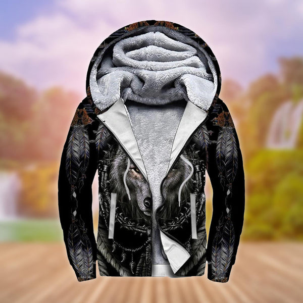 Wolf Native Patern Fleece Zip Hoodie All Over Print | FZ577