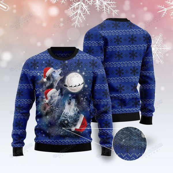 Wolf Under The Moon Ugly Christmas Sweater | For Men & Women | Adult | US1640-BehighStyle