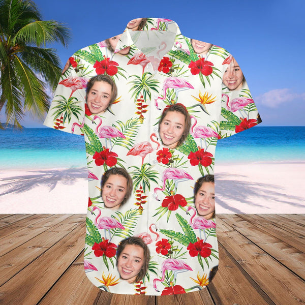 Women Face & Flower Custom Photo Hawaiian Shirt | P349