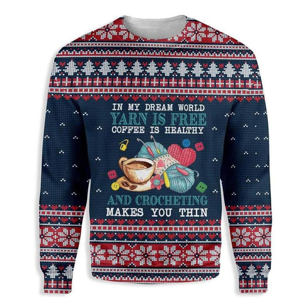 Yarn Is Free Crochet Sewing Coffee Ugly Christmas Sweater | Adult | US2111