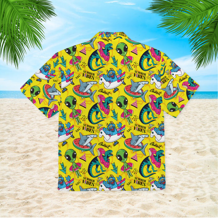 Yellow T-rex With Alien Summer Vibes Hawaiian Shirt | For Men & Women | HW935-BehighStyle