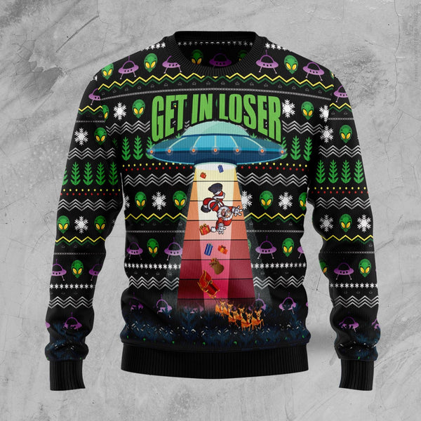 Alien Get In Loser Ufo And Santa Ugly Christmas Sweater | Adult | US2455