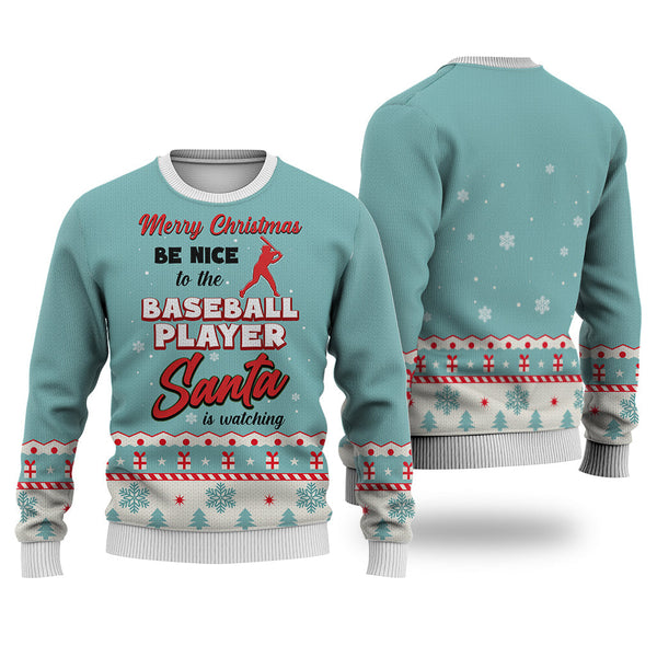 Be Nice To The Baseball Player Ugly Christmas Sweater | Adult | US2510