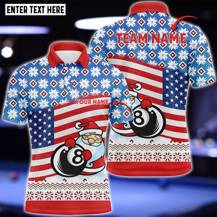 Maxcorners Personalized US Flag 8 Ball Pool With Santa Christmas Billiard 3D Shirt