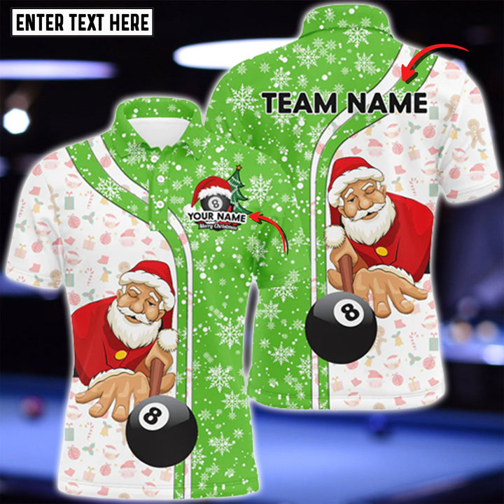 Maxcorners Funny Christmas Santa Play Pool Personalized Green Billiard 8 Ball Snowflake 3D Shirt