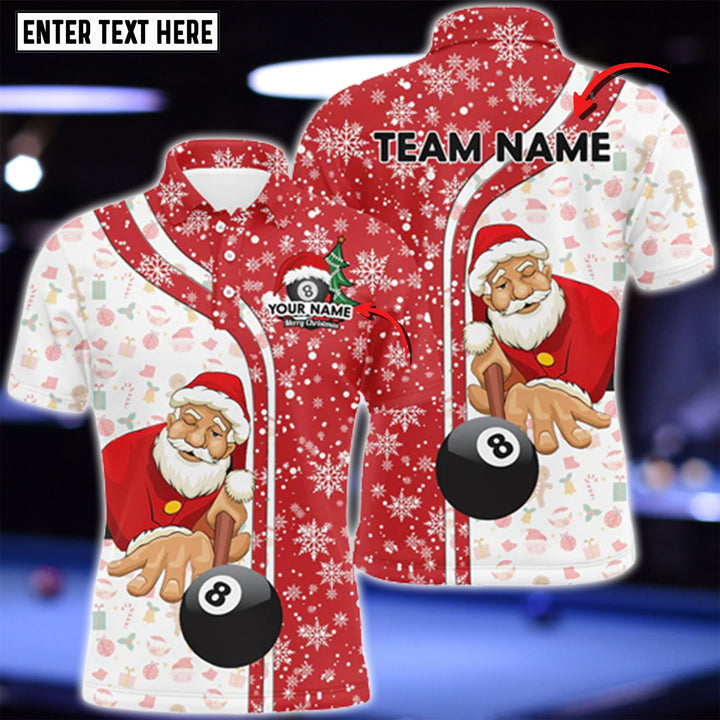 Maxcorners Funny Christmas Santa Play Pool Personalized Red Billiard 8 Ball Snowflake 3D Shirt