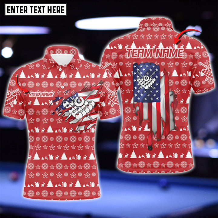 Maxcorners Personalized Christmas US Flag 8 Ball Pool Billiard 3D Shirt