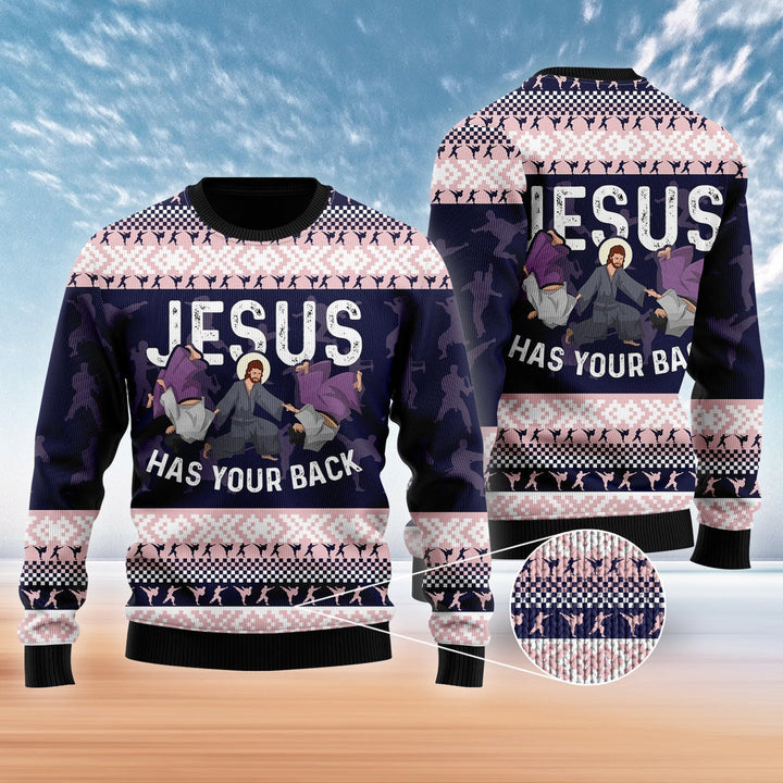 esus Has Your Back Jiu Jitsu Ugly Christmas Sweater | For Men & Women | Adult | US1551-BehighStyle