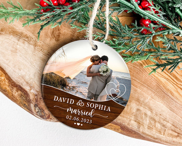 Couple Ornament, Custom Photo Ornament, Married Ornament, Engagement Ornament, Wedding Gift, Newly Married Gift, First Christmas Ornament